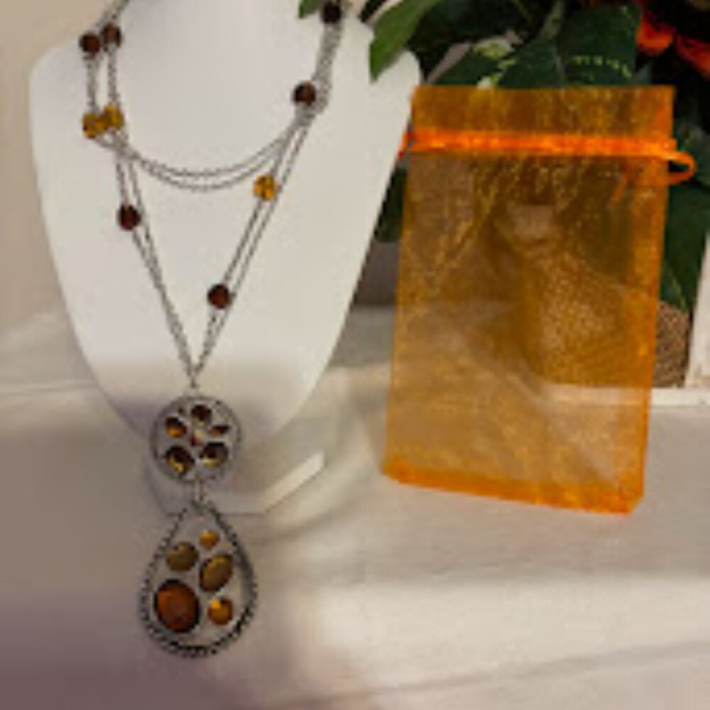 Beautiful Multi Color Necklace (30") in Silver Tone with pouch - Picture 1 of 16